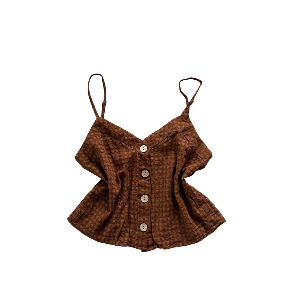 Brown cropped tank boho neutral buttons